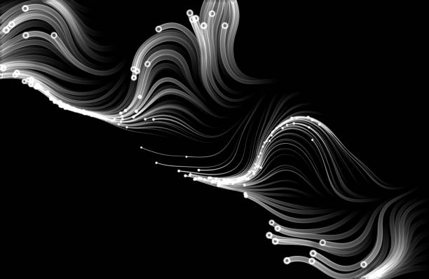 ilustraciones, imágenes clip art, dibujos animados e iconos de stock de partículas que fluyen sobre fondo negro. - cyberspace abstract backgrounds photon