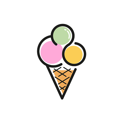 Ice cream icon design template. Vector ice cream in cone logo. Basic lined sweet food symbol illustration. Ice cream symbol for cafe, restaurant