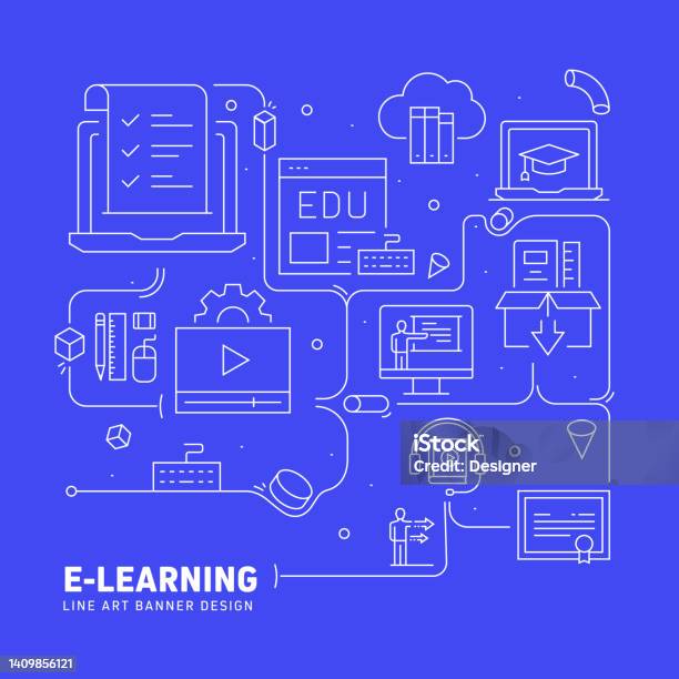 Elearning Banner Examples Elearning Related Line Style Banner Design For Web Page Headline ...