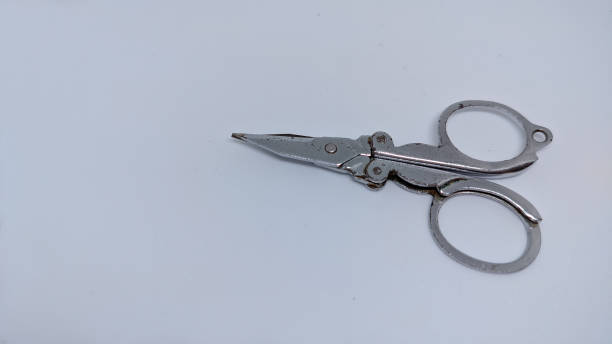 istock Scissors in silver on a white background shot at a 45 degree angle 1409857706