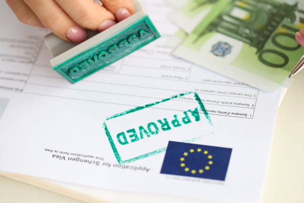 istock Approved EU visa application and cash euro banknotes 1409859873