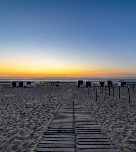 istock Boardwalk to Beach Huts at De Panne in Belgium 1409864355