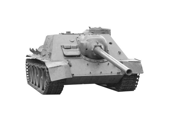 istock Black and white old military tank isolated 1409866233