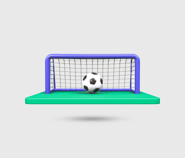 Football goal post 3d icon. Realistic soccer ball and goal bar icon. Football concept for world cup 2022. Green Football field with goal post. soccer goal, field and ball. 3d rendered illustration. icono de poste de gol de fútbol 3d. balón de fútbol realista e icono de la barra de gol. concepto de fútbol para la copa del mundo 2022. campo de fútbol verde con poste de gol. portería de fútbol, campo y balón. ilustración renderizada en 3d.