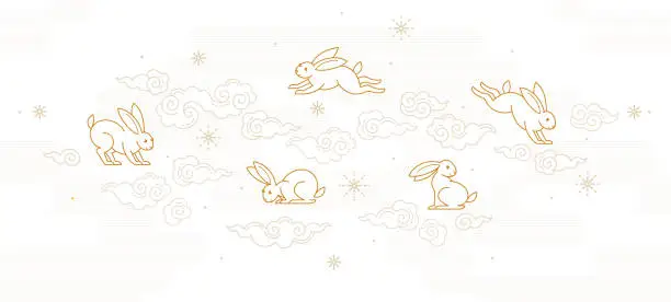 Vector illustration of Vector banner, premade card template. Chinese illustration of the Rabbit Zodiac sign. Symbol of 2023 in the Chinese Lunar calendar. Chine Calendar.