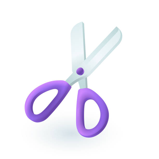 Purple scissors for school, office or workshop 3D icon vector art illustration