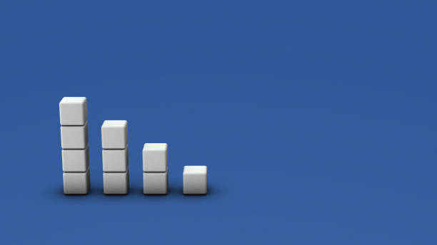 istock Stacked white blocks. Downward right graph. The concept of reduction and failure. 3D rendering. 1409869549
