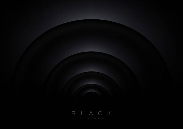 Schwarzer Hintergrund mit abstrakter konzentrischer 3D-Wellenform. Minimales Konzeptdesign. Vektorillustration, – Vektorgrafik