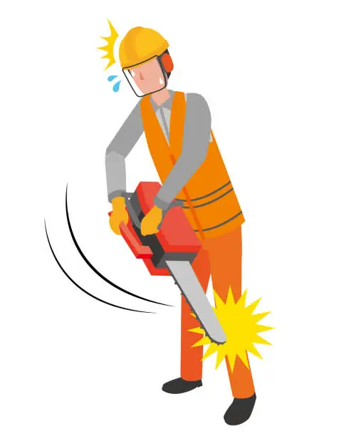 Vector illustration of Accident when using a chainsaw