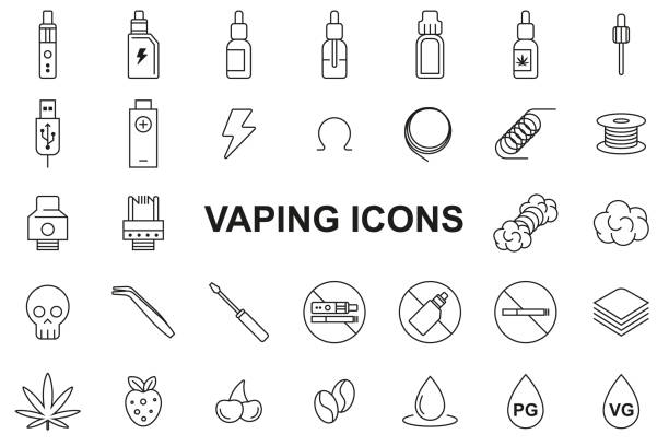 ilustrações de stock, clip art, desenhos animados e ícones de vaping icons set - editable stroke - propylene