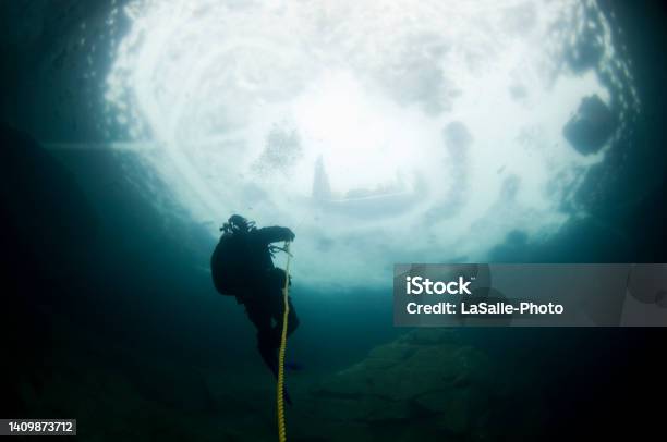 Underwater Ice Diving Stock Photo - Download Image Now - Scuba Diving, Ice, Winter