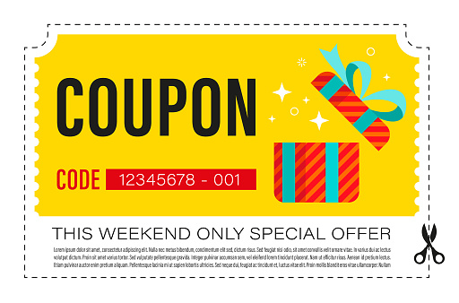 Discount coupon. Ready-to-use. Coupon frame. Clip to save frame with a dotted bounding.