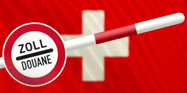 A barrier customs and the flag of Switzerland