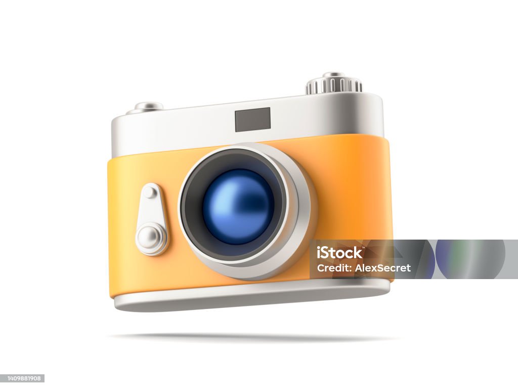 Yellow retro camera on white background 3D illustration Camera - Photographic Equipment Stock Photo