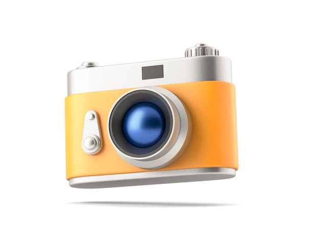 Yellow retro camera on white background stock photo