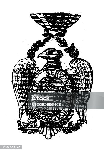 istock Antique engraving illustration, Civilization: Insignia badge of Order of US 1409883193