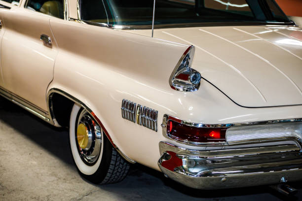 istock beautiful retro car in silver color. 1409885346