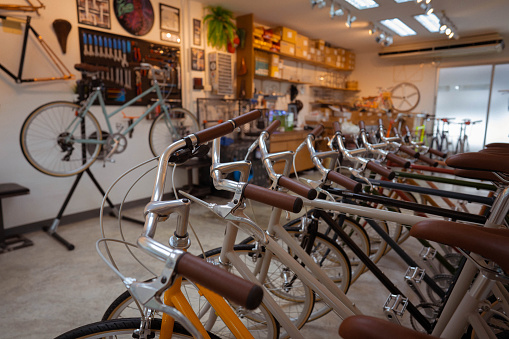 Assortment of bicycles in a custom-made bicycle store.