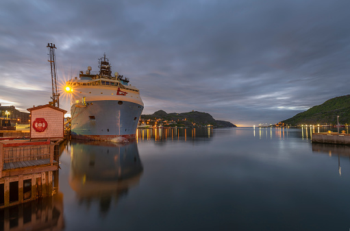 Early morning ship moored in the St. John’s Harbor