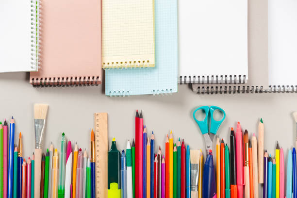 istock School and office supplies. Top view. 1409891749