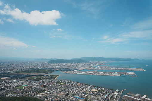 View of Takamatsu City, Kagawa Prefecture seen from the mountains of Yashima