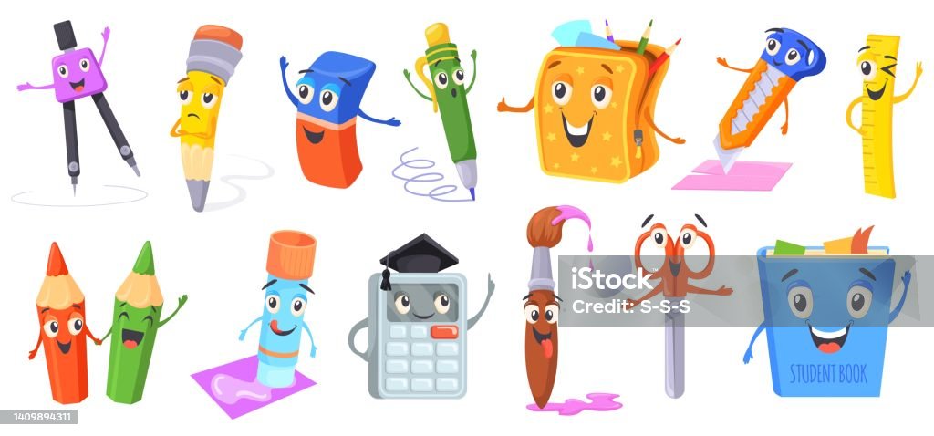 Ilustración de Útiles Escolares De Mascota Divertidos Personajes De Papelería De Dibujos Animados Cosas De Emoticonos Lindos Objetos Cómicos Los Niños Se Enfrentan A La Tijera Borrador Tijera Calculadora Calculadora Mochila Lápiz Ilustración de Útiles Escolares De Mascota Divertidos Personajes De Papelería De Dibujos Animados Cosas De Emoticonos Lindos Objetos Cómicos Los Niños Se Enfrentan A La Tijera Borrador Tijera Calculadora Calculadora Mochila Lápiz