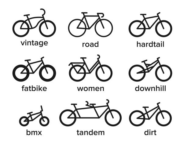 ilustrações, clipart, desenhos animados e ícones de conjunto de ícones de tipos de bicicleta. ilustração simples - bmx cycling illustrations