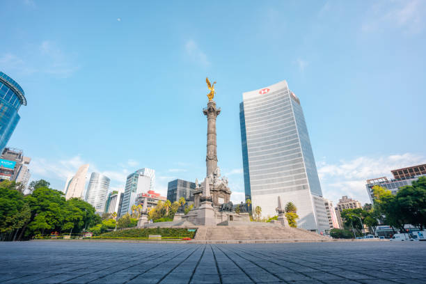 Mexico City, Mexico; July 19 2022: Mexico angel of independence under blue sky.