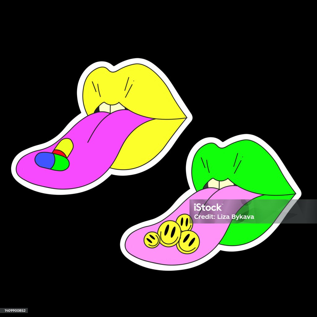 Sticked Lips Psychedelic Lips Stock Illustration - Download Image Now - Adult, Art ...