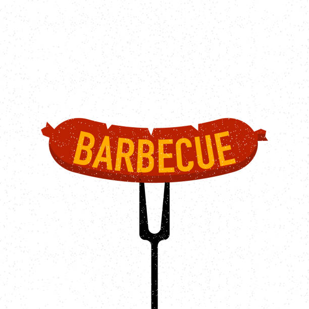 время барбекю, вечеринка. инструмент для барбекю или гриля. векторная иллюстрация. - barbecue grill chef barbecue sausage stock illustrations