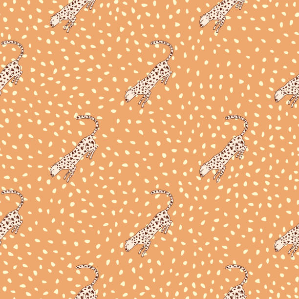Doodle cheetah seamless pattern. Hand drawn cute leopard endless wallpaper. Wild animals background. Doodle cheetah seamless pattern. Hand drawn cute leopard endless wallpaper. Wild animals background. Great for fabric design, textile print, wrapping, cover. Vector illustration. cute cheetah print cartoon stock illustrations