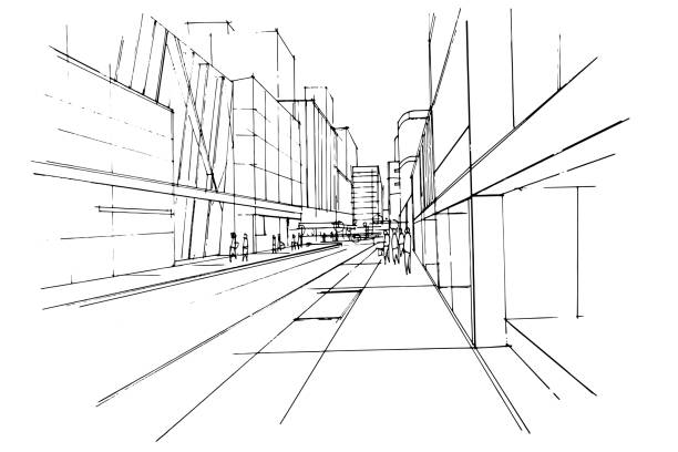 istock Line drawing of a large city in a pedestrian perspective,modern design,vector,2d illustration 1409908401