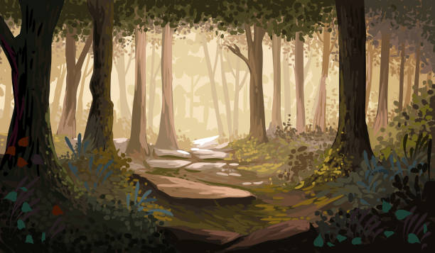 Beautiful Autumn Forest Beautiful Autumn Forest, All elements are in separate Layers and grouped. Very easy to edit. jungle landscape stock illustrations
