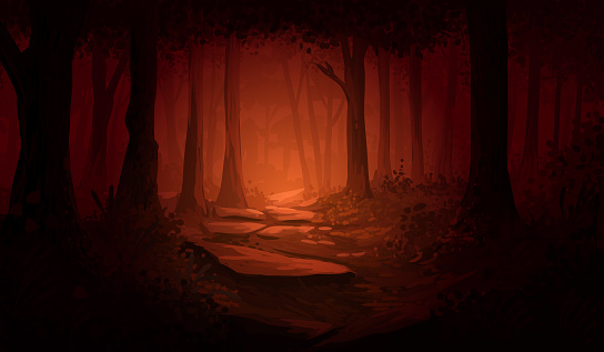 Beautiful Spooky Forest, All elements are in separate Layers and grouped. Very easy to edit.
