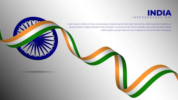 schwenkende indische flagge design und blaues rad für indien unabhängigkeitstag design - indian flag india flag celebration stock-grafiken, -clipart, -cartoons und -symbole