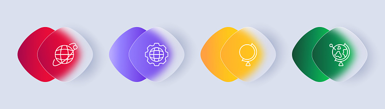 Geography set icon. Globe, world, orbit, axis, equator, earth, setting, sphere, geolocation, Caring for environment. Topography concept. Glassmorphism style. Vector line icon for Business