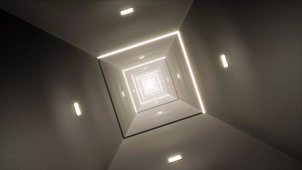 istock Square Light Stroke in the Rotating Mono Tone Colors Tunnel 3D Rendering 1409914923
