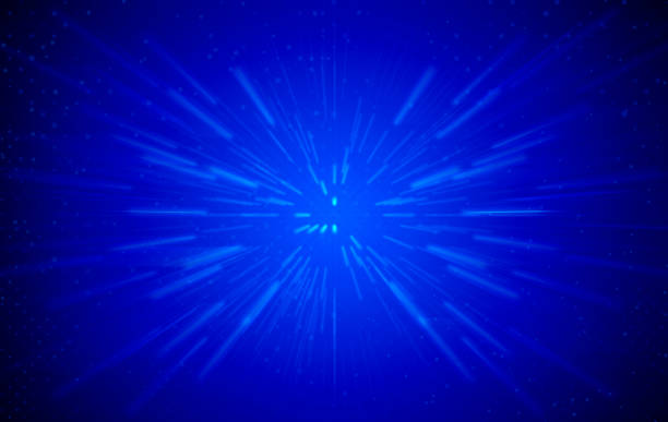 Blue lines flowing from illuminated vanishing point - stock illustration