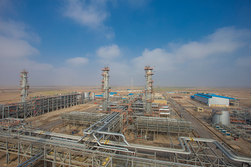 Azadegan oil field - jofeyr Refinery - khuzestan provience - Iran - December 19, 2018.\n Azadegan field has oil-in-place reserves of about 33.2 billion barrels (5.28×109 m3) and recoverable resources estimated at about 5.2 billion barrels (830×106 m3).It is one of the NIOC Recent Discoveries and the biggest oil field found in Iran in the last 30 years.