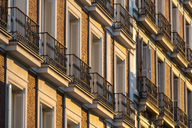 Facades of typical buildings in Madrid downtown
