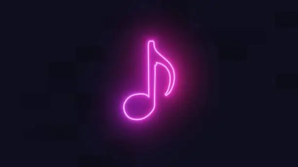 Photo of eighth note symbol in neon ligh 3D Rendering image