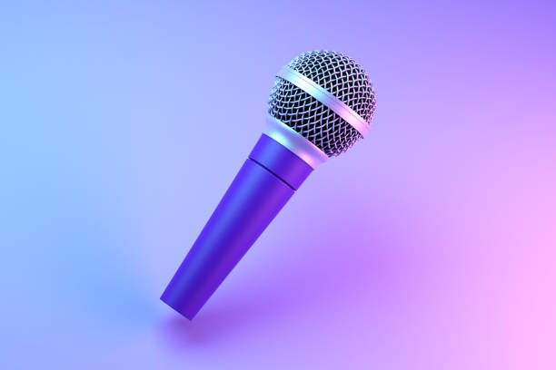 Microphone Microphone illuminated by neon violet light. 3d illustration microphone stock pictures, royalty-free photos & images