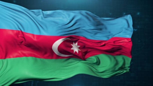 istock Azerbaijan Flag on dark blue background 1409924623