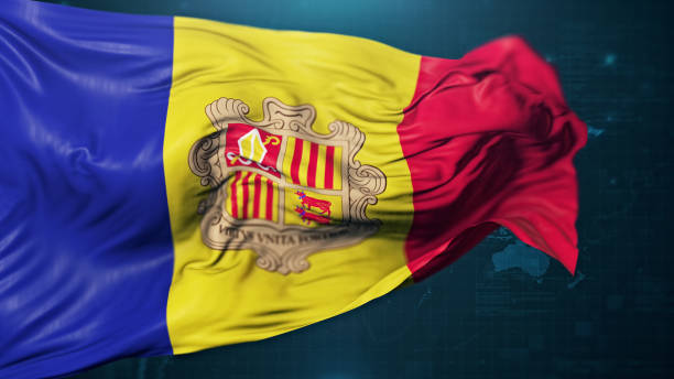 istock Flag of Andorra on dark blue background 1409924640