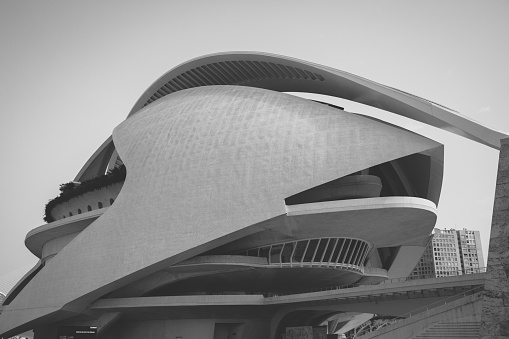 June 20, 2022: The Reina Sofia Art Palace by Santiago Calatrava.Situated in City of Arts and Sciences of Valencia (Spain)