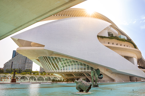 June 20, 2022: The Reina Sofia Art Palace by Santiago Calatrava.Situated in City of Arts and Sciences of Valencia (Spain)