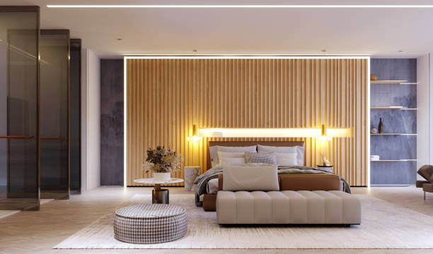 istock 3d rendering,3d illustration, Interior Scene and  Mockup,interior render bedroom modern style,decorate the headboard. 1409928628
