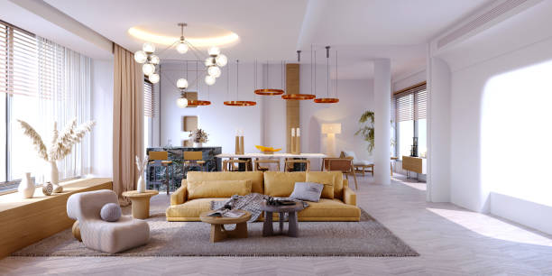 istock 3d rendering,3d illustration, Interior Scene and  Mockup,interior render,scandinavian style design livingroom with wood and concrete white wall. 1409928676