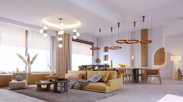 istock 3d rendering,3d illustration, Interior Scene and  Mockup,interior render,scandinavian style design livingroom with wood and concrete white wall. 1409928680
