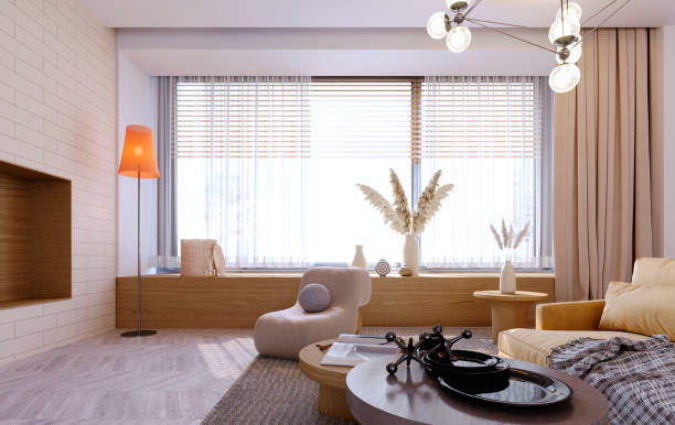 istock 3d rendering,3d illustration, Interior Scene and  Mockup,interior render,scandinavian style design livingroom with wood and concrete white wall. 1409928694